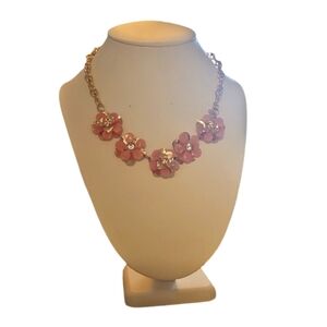 Vintage Exquisite Flower Bloom,Acrylic,Blush Pink Gold Tone Crystal Necklace.